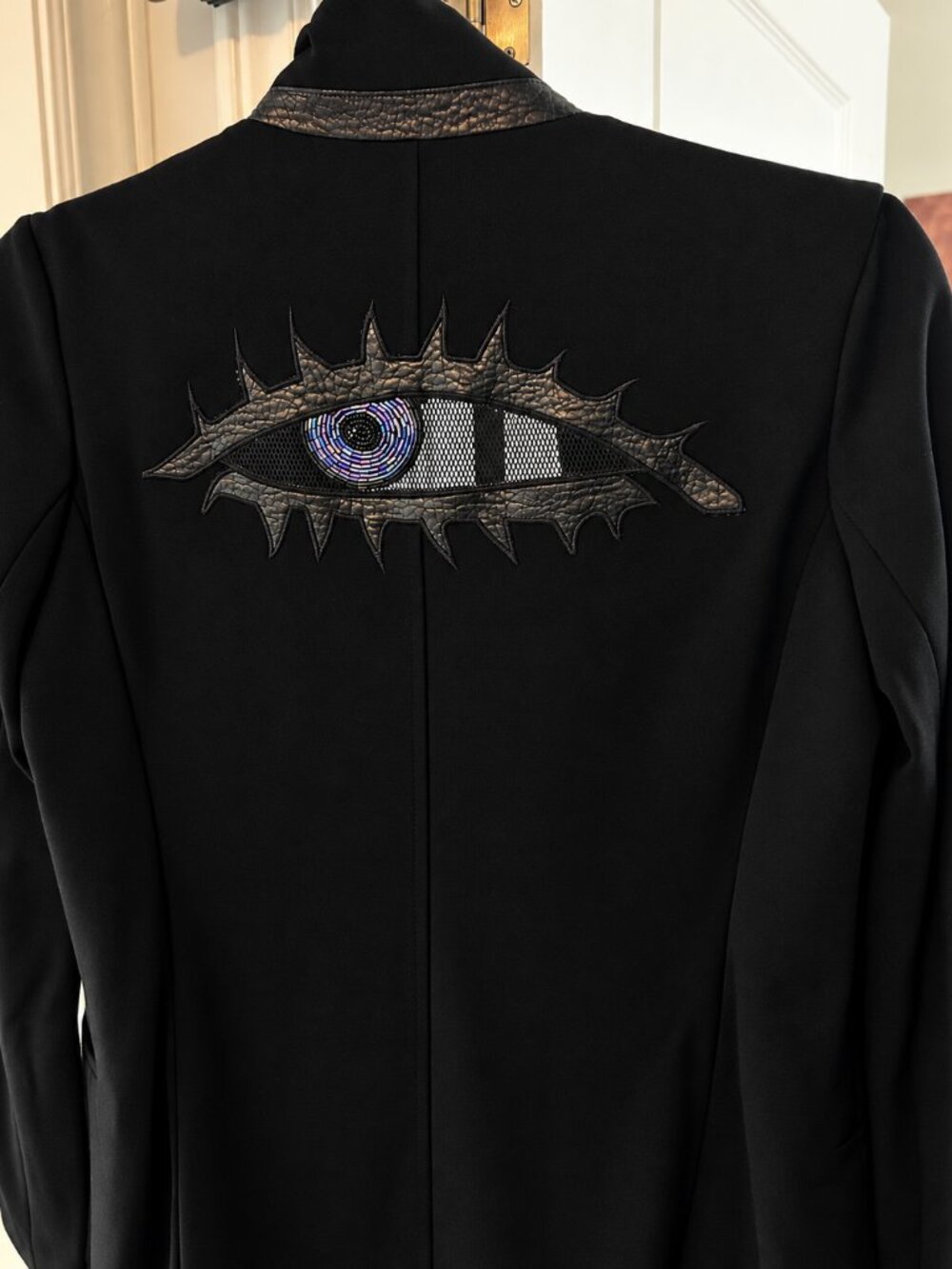 TITIKA Black Jersey Statement Blazer Sz 2 | Embellished Eye Back | Designer Edge